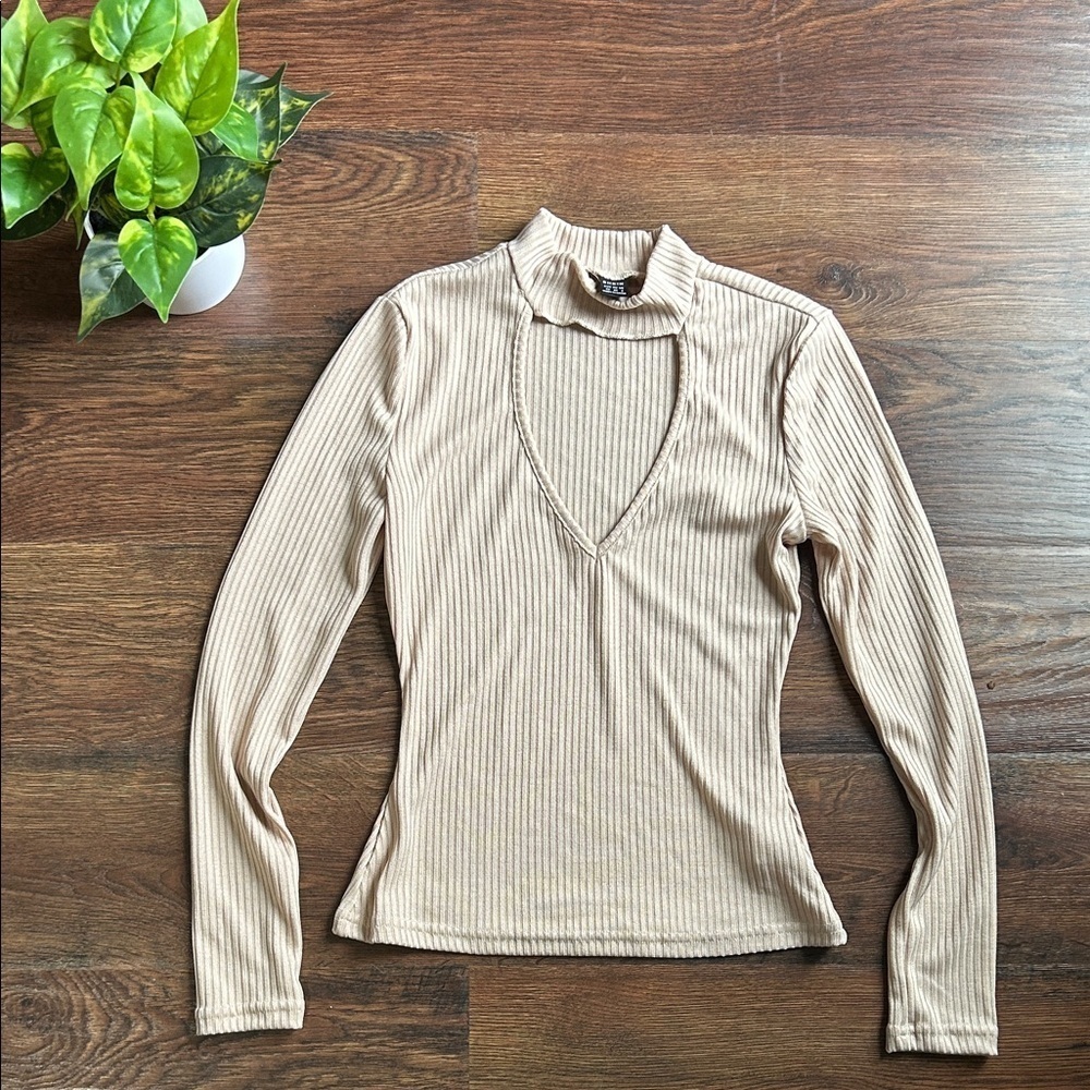 SHEIN Ribbed Long Sleeve Turtleneck Cream | Cream Turtleneck | Turtleneck